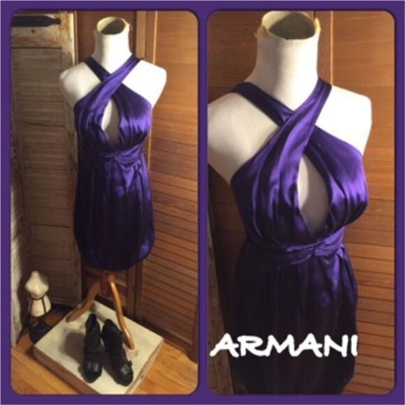Armani Xchg Silk Royal Purple Cocktail Dress Sz 2 - Picture 3 of 8